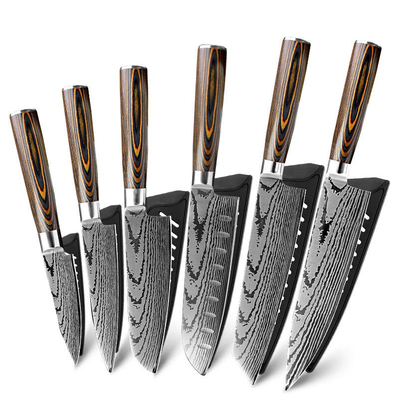 Damascus Pattern Stainless Steel Kitchen Knife Set (6 pcs)